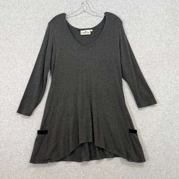 Goddess Gear Tunic Size L Bamboo Blend Stretch Minimalist Lagenlook Velvet Trim - Picture 2 of 11